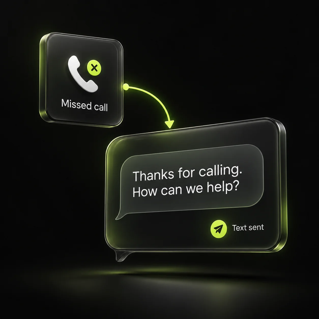 A missed call triggering an automatic text asking how the business can help.